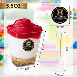 SAADIAN 100 Pack 5 oz Dessert Cups with Lids, Mini Dessert Cups with Spoons, Parfait Cups with Lids, Clear Plastic Desert Cups, Ice Cream Containers, Appetizer Cups for Parties, Events, and Picnics