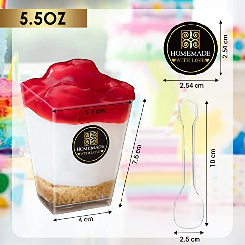 SAADIAN 100 Pack 5 oz Dessert Cups with Lids, Mini Dessert Cups with Spoons, Parfait Cups with Lids, Clear Plastic Desert Cups, Ice Cream Containers, Appetizer Cups for Parties, Events, and Picnics