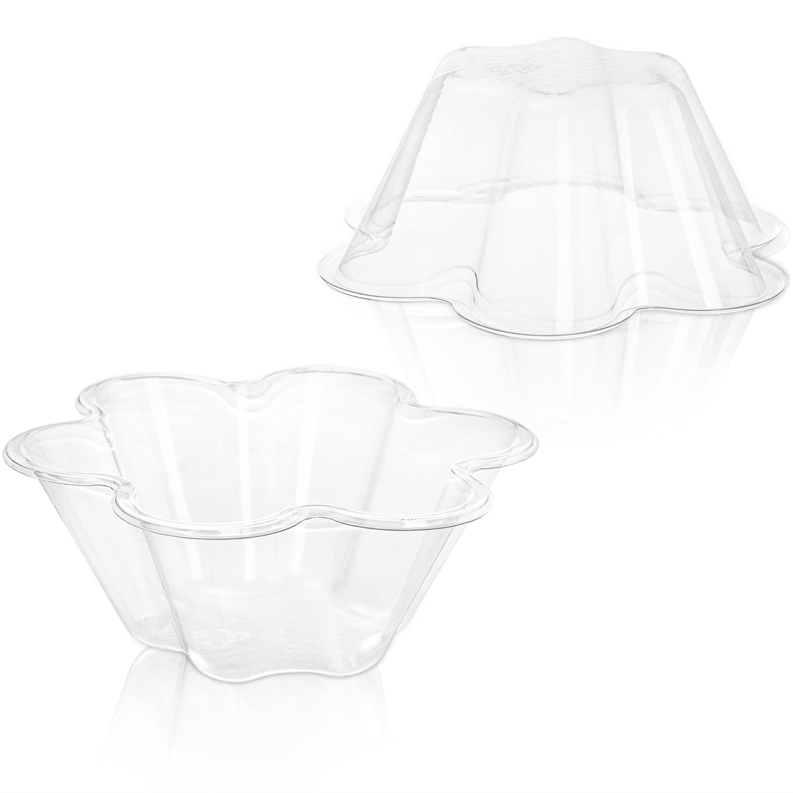 SOUJOY 100 Pack Ice Cream Cup, 8.5Oz Clear Flower Shape Appetizer Bowl, Disposable Plastic Dessert Serving Bowl for Sundae, Chocolate, Appetizers