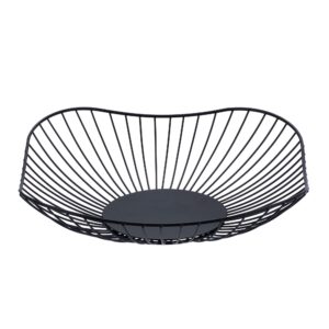 ibwell short curved-edge modern creative stylish single tier dish,metal iron wire fruit vegetables bread decorative stand serving bowls basket holder (black)