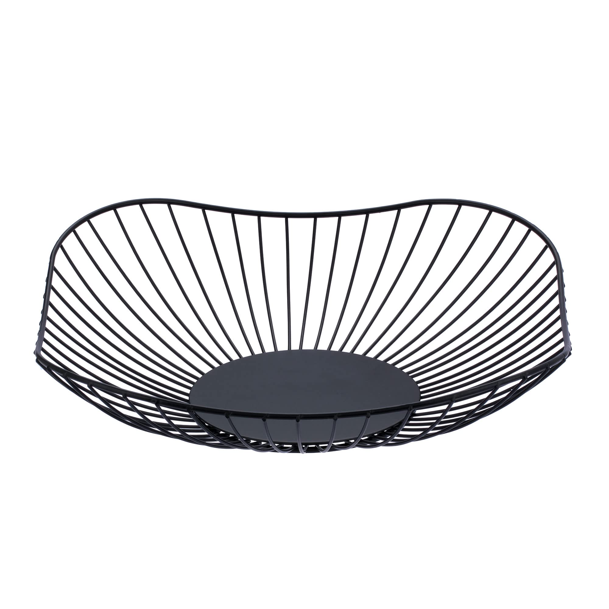 IBWell Short Curved-Edge Modern Creative Stylish Single Tier Dish,Metal Iron Wire Fruit Vegetables Bread Decorative Stand Serving Bowls Basket Holder (Black)