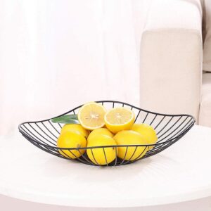 IBWell Short Curved-Edge Modern Creative Stylish Single Tier Dish,Metal Iron Wire Fruit Vegetables Bread Decorative Stand Serving Bowls Basket Holder (Black)