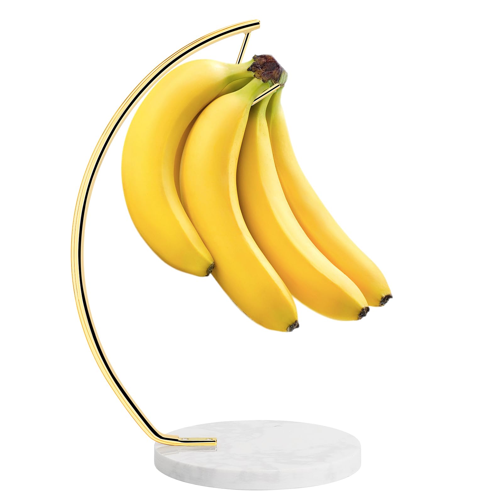 Livabber Banana Holder with Marble Base, Metal Banana Hanger Modern Tree Stand with Hook, Durable Banana Keeper Fresh Fruit Storage Organizer Freestanding for Kitchen Countertop (Gold, Single Hook)