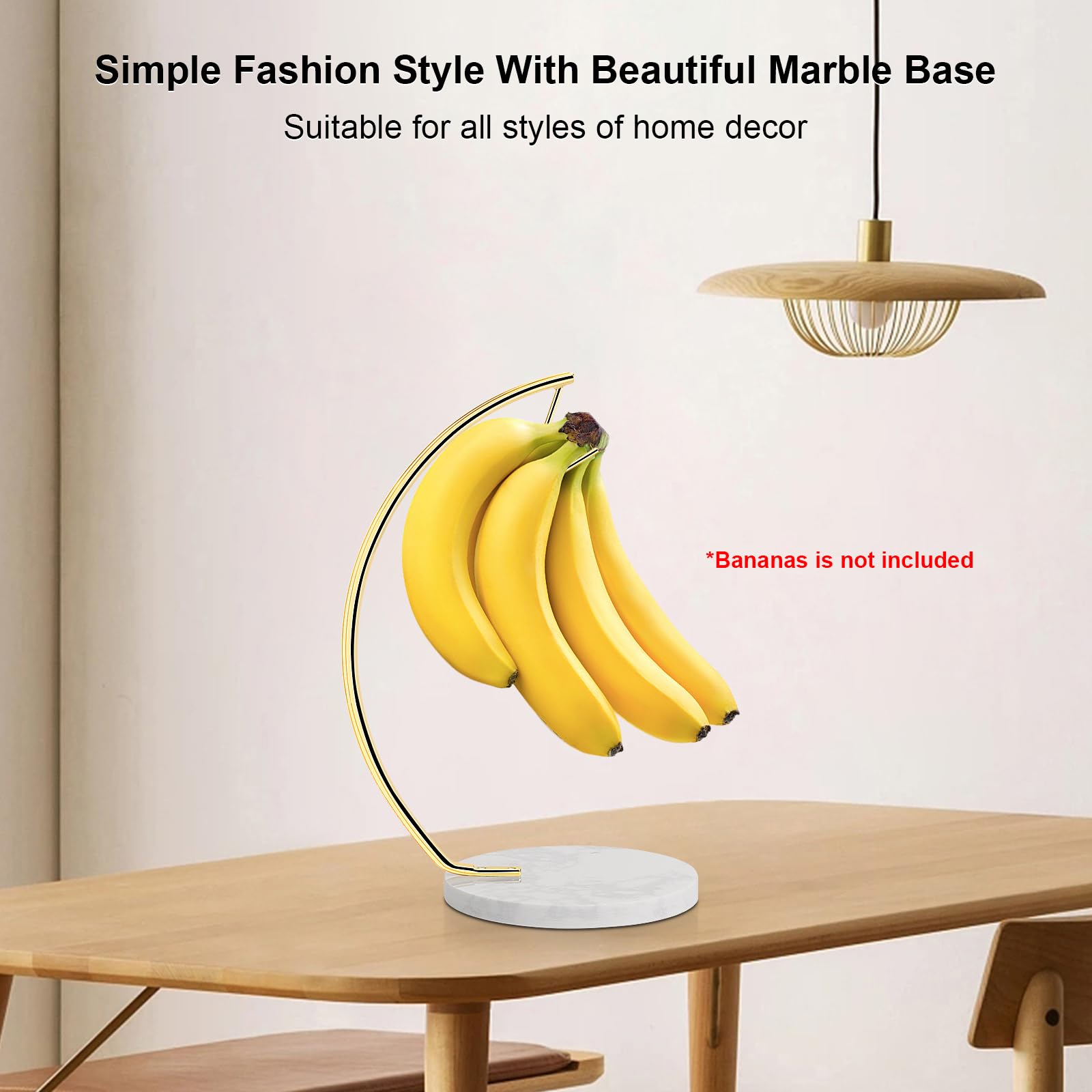 Livabber Banana Holder with Marble Base, Metal Banana Hanger Modern Tree Stand with Hook, Durable Banana Keeper Fresh Fruit Storage Organizer Freestanding for Kitchen Countertop (Gold, Single Hook)