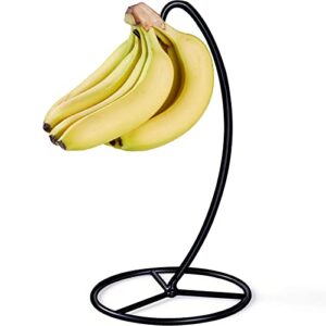 egmehoad banana holder stand, banana hanger stand black, metal banana tree hanger to keep bananas fresh for 15lb banana