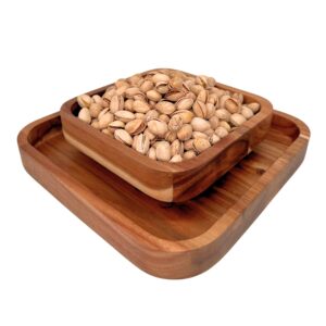 penko acacia pistachio snack bowl double dish holder bowl pedestal and sunflower seed nut bowl with shell storage