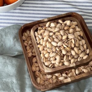 Penko Acacia Pistachio Snack Bowl Double Dish Holder Bowl Pedestal and Sunflower Seed Nut Bowl with Shell Storage