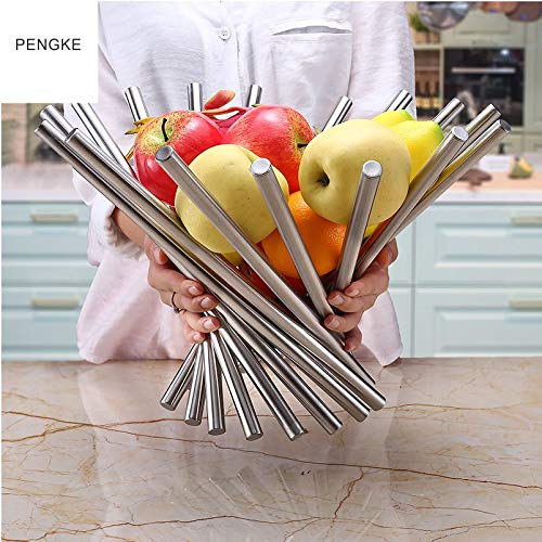 PENGKE Fruit Bowl,Stainless Steel Rotation Fruit Basket for Kitchen Counter,Fruit Stand Creative Home Decor Bread Vegetable Storage Organizer,Silver