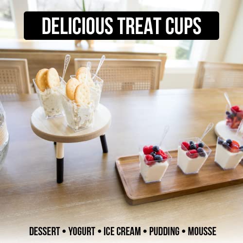 Dessert Cups with Lid and Spoon 50 Pack, Square Clear Plastic Cup, Reusable Parfait Cups, Tasting Bowls for Birthdays, Wedding, Parties, 6 oz