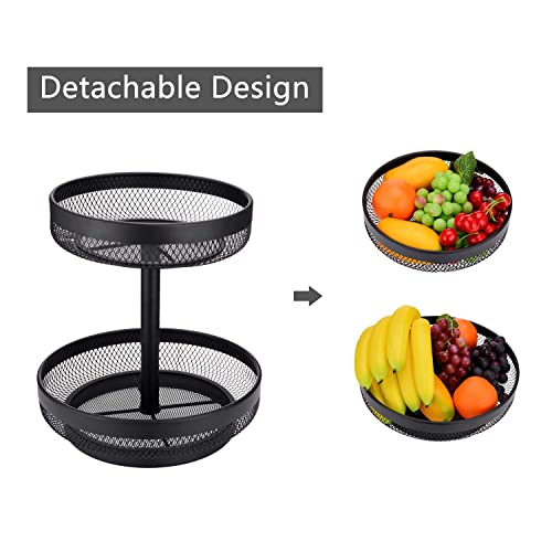 IBERG 2 Tier Fruit Basket Mesh Fruit Bowl - Basket Stand for Fruits Vegetables Bread Snacks (Black)