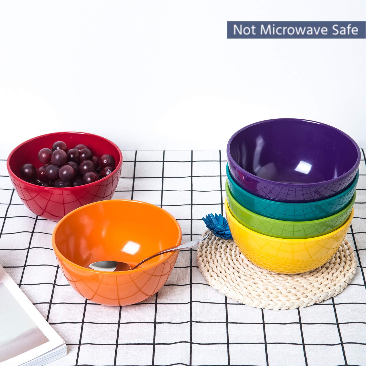 KX-WARE Melamine Bowls set - 28oz 6inch 100% Melamine Cereal/Soup/Salad Bowls, Set of 6 in 6 Assorted Colors | Shatter-Proof and Chip-Resistant Dishwasher Safe, BPA Free