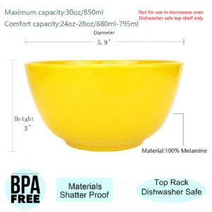KX-WARE Melamine Bowls set - 28oz 6inch 100% Melamine Cereal/Soup/Salad Bowls, Set of 6 in 6 Assorted Colors | Shatter-Proof and Chip-Resistant Dishwasher Safe, BPA Free