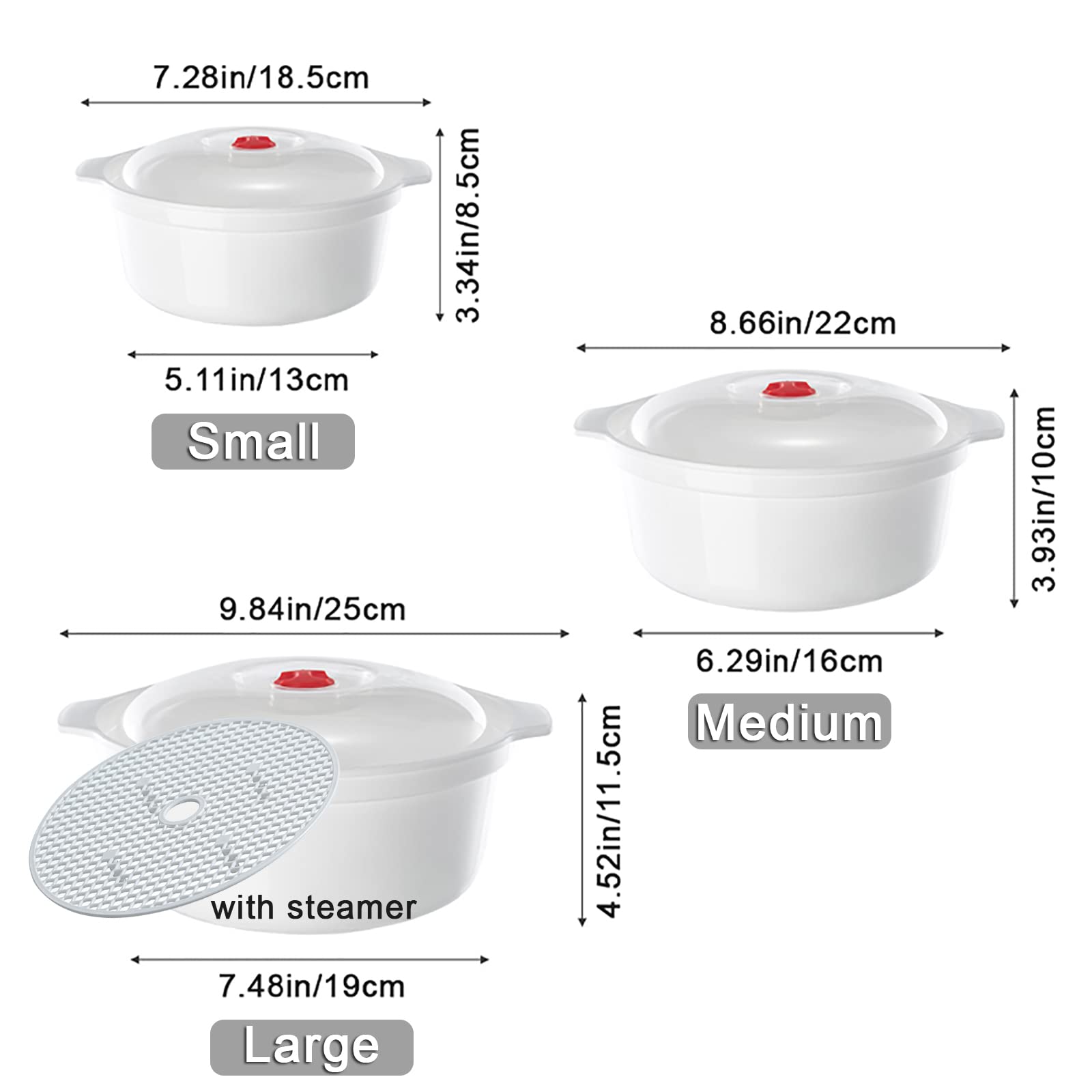 3 Piece Microwave Bowl with Lid, Heating Dish, Noodle Bowl, Storage Plate, Soup Bowl with Handle, Easy To Store, Bpa Free, Microwave Cookware Kitchen Supplies, College Dorm Essentials for Boys Girls