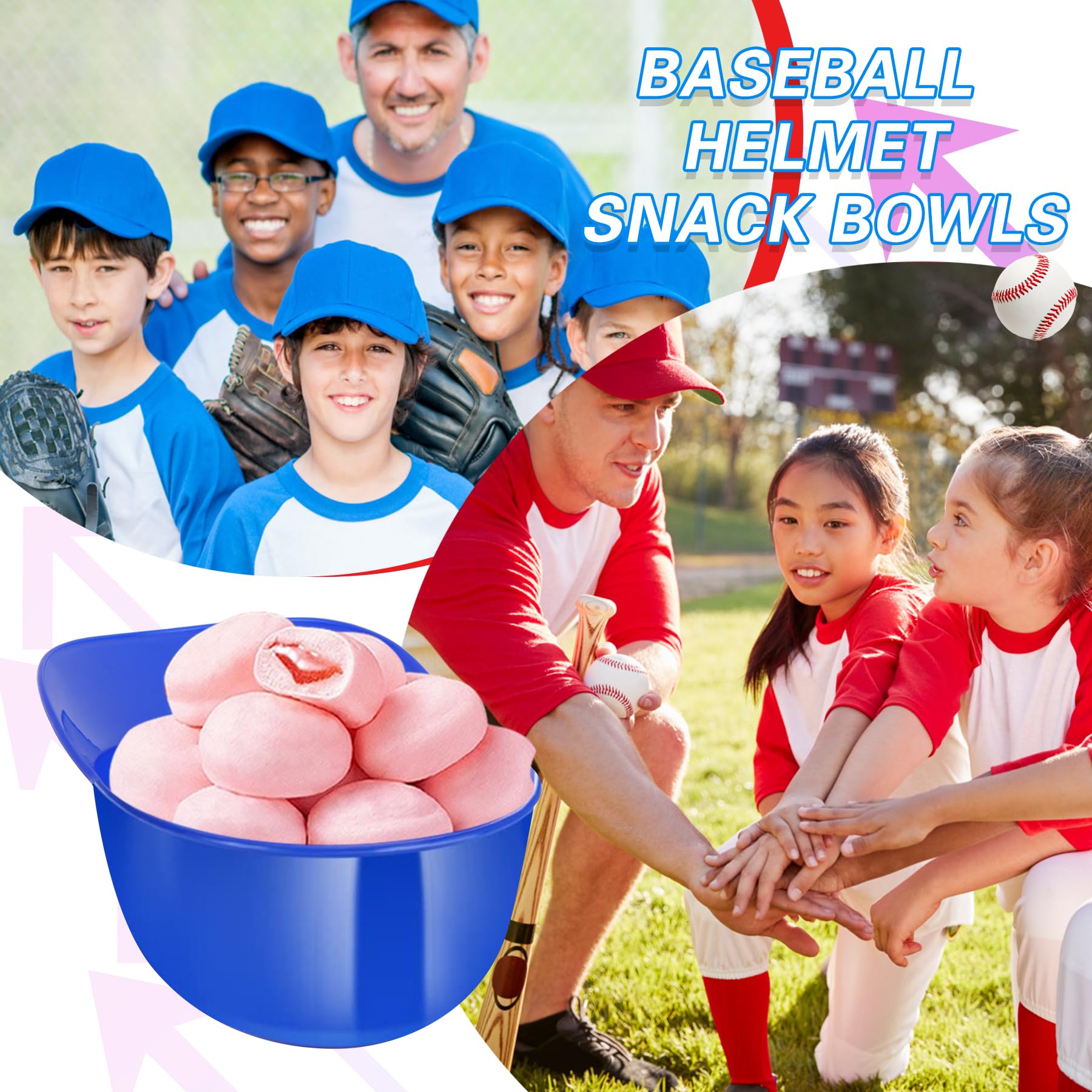 Tendiren 18PCS Mini Baseball Helmet Ice Cream Snack Bowl, 8 oz Helmets Plastic Baseball Cups, Kids Helmet Bowls, Mini Dessert Spoons Plastic Ice Cream Spoon for Birthday Party Supplies