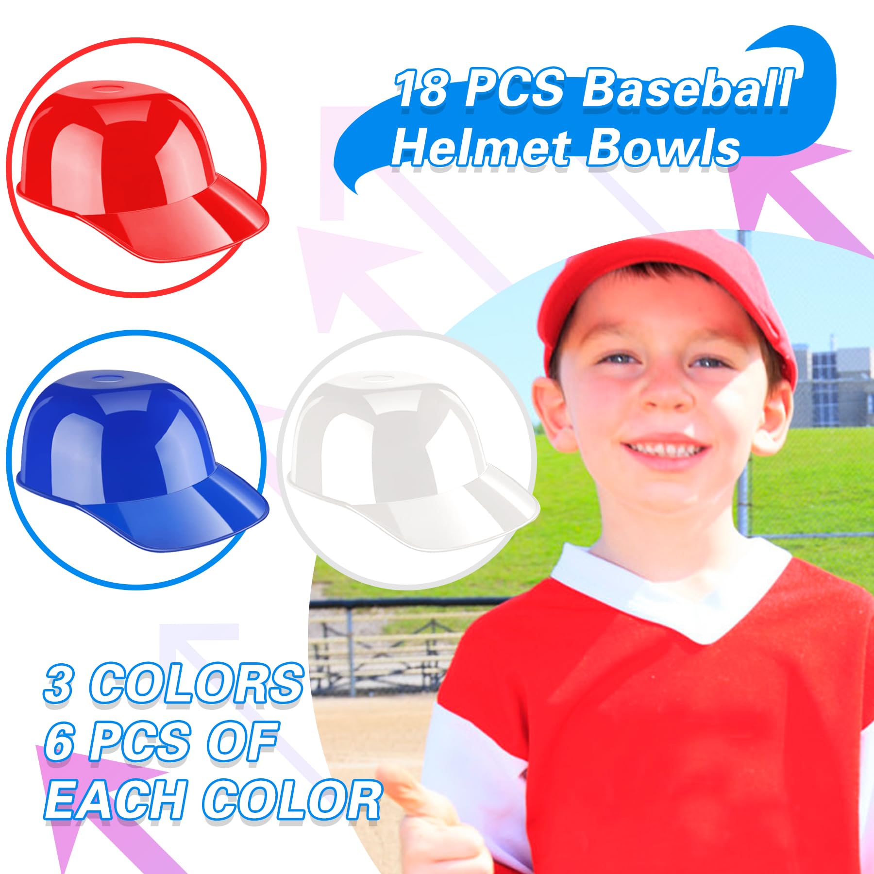 Tendiren 18PCS Mini Baseball Helmet Ice Cream Snack Bowl, 8 oz Helmets Plastic Baseball Cups, Kids Helmet Bowls, Mini Dessert Spoons Plastic Ice Cream Spoon for Birthday Party Supplies