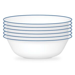 corelle 6-piece 18oz round bowls, vitrelle triple layer glass, perfect for soup, cereal and snacks, lightweight, chip and scratch resistant, microwave and dishwasher safe, botanical stripes