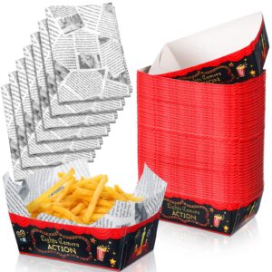 100 pcs movie night party supplies carnival 2 lb 50 movie paper food tray party bowl with 50 waxed deli paper for movie decorations movie serving tray snack popcorn holder assembled(movie style)