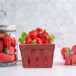 First of a Kind Stoneware Berry Baskets - Set of 4 Berry Containers Bowl - Textured Design - 4.25 Inch Square Kitchen Fruit Basket, Farmhouse Ceramic Berry Basket Bins for Veggie, & Fruits (Style 6)