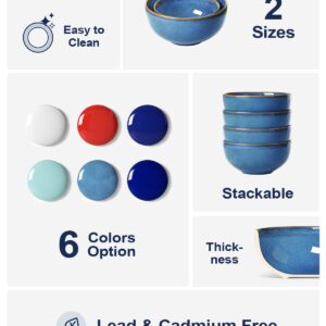 LE TAUCI Cereal Bowls 6 Inch, Ceramic Bowl Set for Soup, Dessert, Fruits, Salad, Noodle, Ramen, 22 Ounce Bowls for Kitchen, Set of 4, Ceylon blue