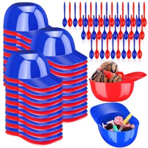 36 count summer baseball helmet snack ice cream bowl 8 oz mini baseball cap bowls plastic dessert sundae candy bowls with 36 spoons for kids birthday sports party supplies (red, dark blue)