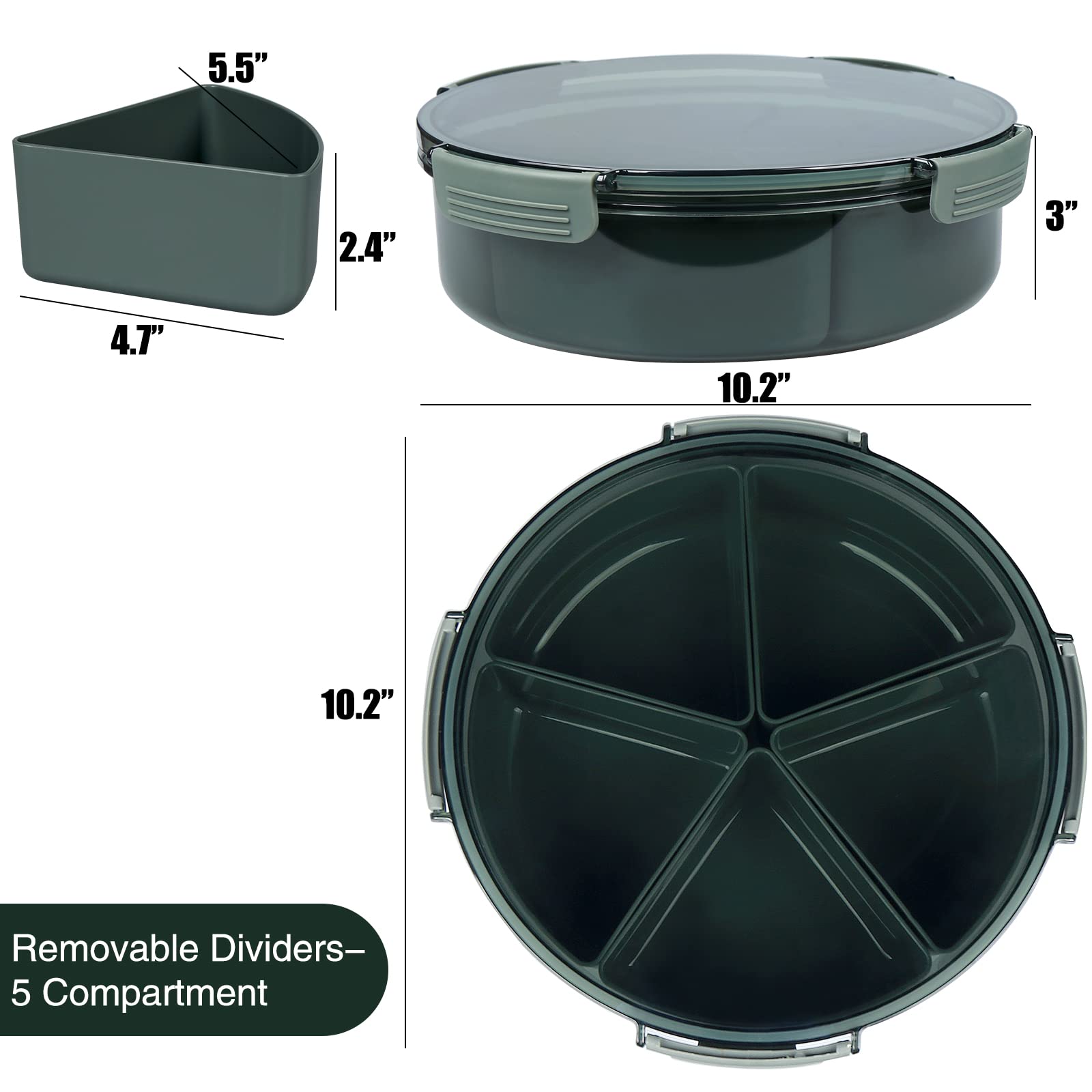 shopwithgreen Divided Serving Tray with Lid, Removable Divided Platter Food Storage Containers with 5 Compartment for Christmas Party, Veggies, Snack, Fruit, Nuts, Candy, Cracker, Chip