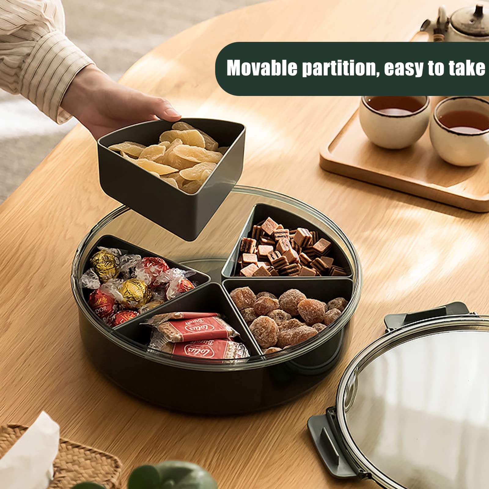 shopwithgreen Divided Serving Tray with Lid, Removable Divided Platter Food Storage Containers with 5 Compartment for Christmas Party, Veggies, Snack, Fruit, Nuts, Candy, Cracker, Chip