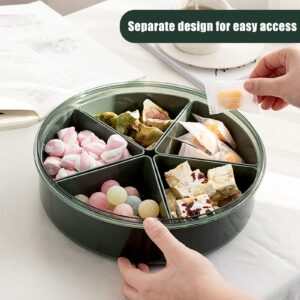 shopwithgreen Divided Serving Tray with Lid, Removable Divided Platter Food Storage Containers with 5 Compartment for Christmas Party, Veggies, Snack, Fruit, Nuts, Candy, Cracker, Chip