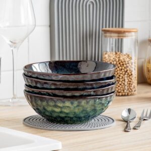 vancasso Starry 24oz Cereal bowls, Porcelain Set of 4 Pasta Bowls Lead-free Soup Bowls, Green Bowl for Kitchen, Ceramic Bowls for Cereal Soup Oatmeal Salad, Dishwasher & Microwave Safe