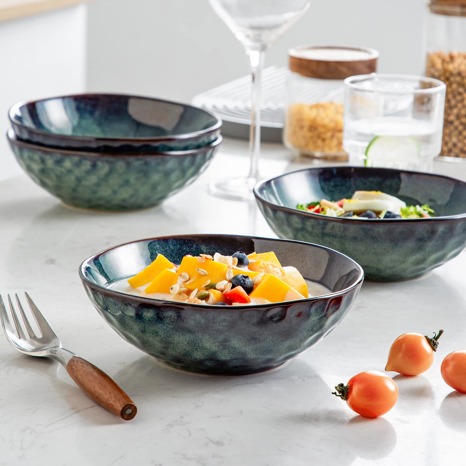 vancasso Starry 24oz Cereal bowls, Porcelain Set of 4 Pasta Bowls Lead-free Soup Bowls, Green Bowl for Kitchen, Ceramic Bowls for Cereal Soup Oatmeal Salad, Dishwasher & Microwave Safe