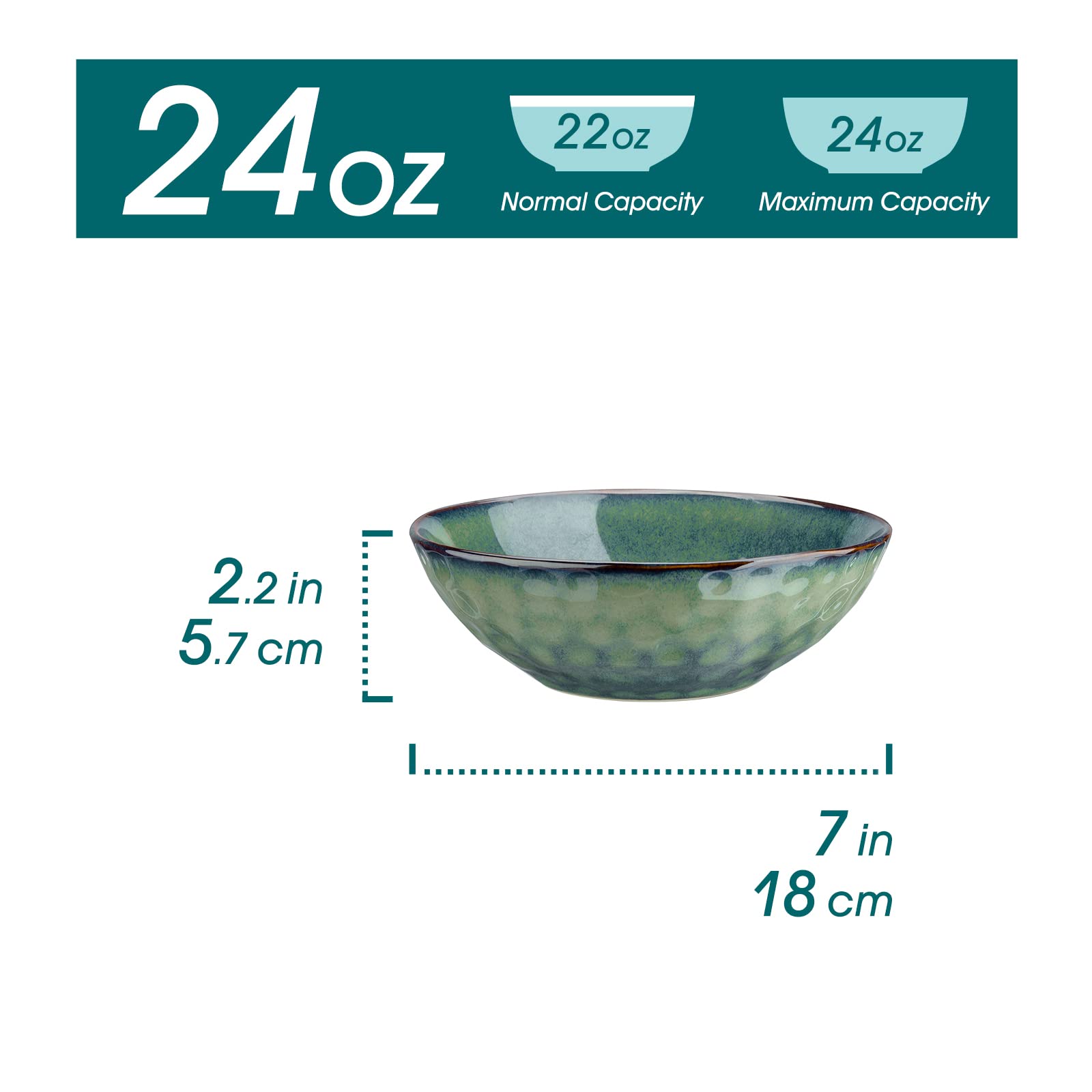 vancasso Starry 24oz Cereal bowls, Porcelain Set of 4 Pasta Bowls Lead-free Soup Bowls, Green Bowl for Kitchen, Ceramic Bowls for Cereal Soup Oatmeal Salad, Dishwasher & Microwave Safe