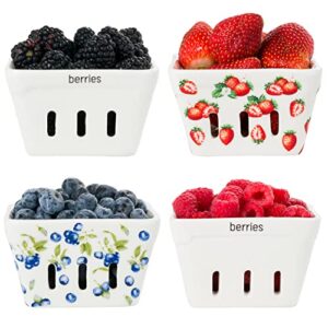 ceramic berry basket set of 4 | farmers berry basket | strawberry market basket | cute berry bowl | unique ceramic fruit bowl| berry containers with holes | ceramic fruit basket for fridge