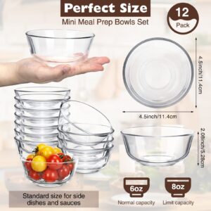 Eccliy 12 Pcs 8 oz Glass Bowls Set 4.5 Inch Mini Meal Prep Bowls Small Glass Bowls Clear Serving Bowls Sauce Cups for Kitchen Salad Dessert Ice Cream Dips Snack Side Dishes Ingredients Condiments