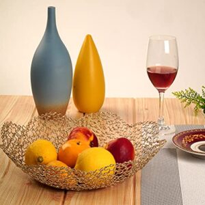 Decorative Bowls for Home Decor and Centerpieces - Gold Vegetable Fruit Bowl for Kitchen Counter, Table Centerpieces for Dining Room and Living Room Decor, Fruit Basket for Kitchen (Large）
