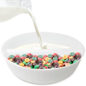 kitchen discovery divided cereal bowl anti soggy, 2 section plastic bowl separates milk from cereal for delicious crunch, soup and side bowl for chips/salsa, soup/crackers, fruit, yogurt