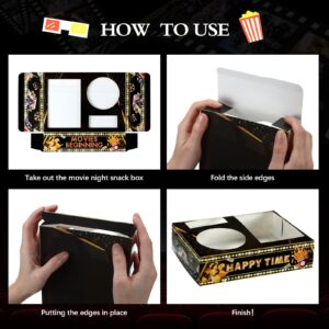 36 Pcs Movie Night Snack Trays Movie Theater Snack Boxes Movie Night Supplies Disposable Paper Snack Holder Kid's Movie Trays for Popcorn Food Candy Drink Party Family, 8 x 6 inch (Cute Pattern)