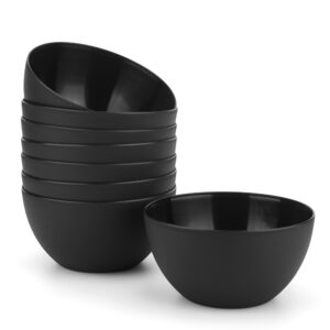 kx-ware plastic bowls set of 8 - unbreakable and reusable 32oz/6 inch plastic cereal/soup/salad bowls black | dishwasher safe, bpa free