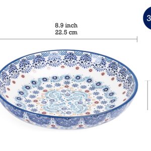 Bico Blue Talavera Ceramic Pasta Bowl, Set of 5(1 unit 214oz, 4 units 35oz), for Pasta, Salad, Microwave & Dishwasher Safe, House Warming Gift