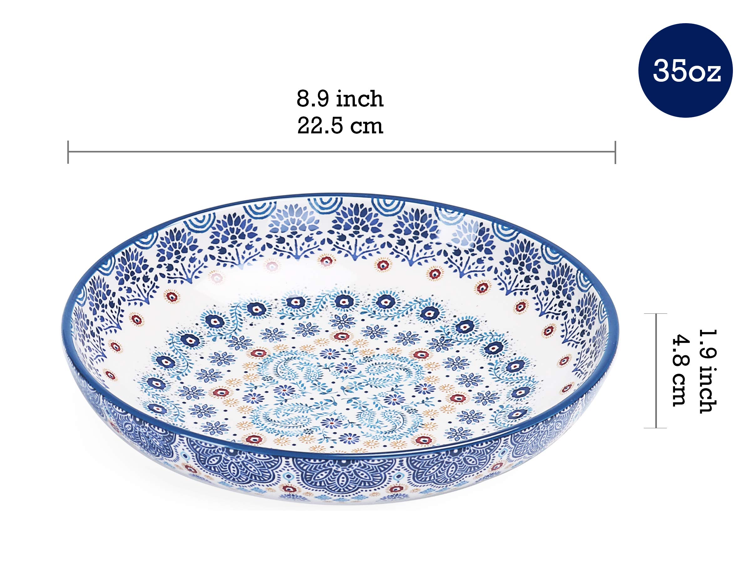 Bico Blue Talavera Ceramic Pasta Bowl, Set of 5(1 unit 214oz, 4 units 35oz), for Pasta, Salad, Microwave & Dishwasher Safe, House Warming Gift