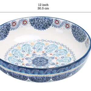 Bico Blue Talavera Ceramic Pasta Bowl, Set of 5(1 unit 214oz, 4 units 35oz), for Pasta, Salad, Microwave & Dishwasher Safe, House Warming Gift