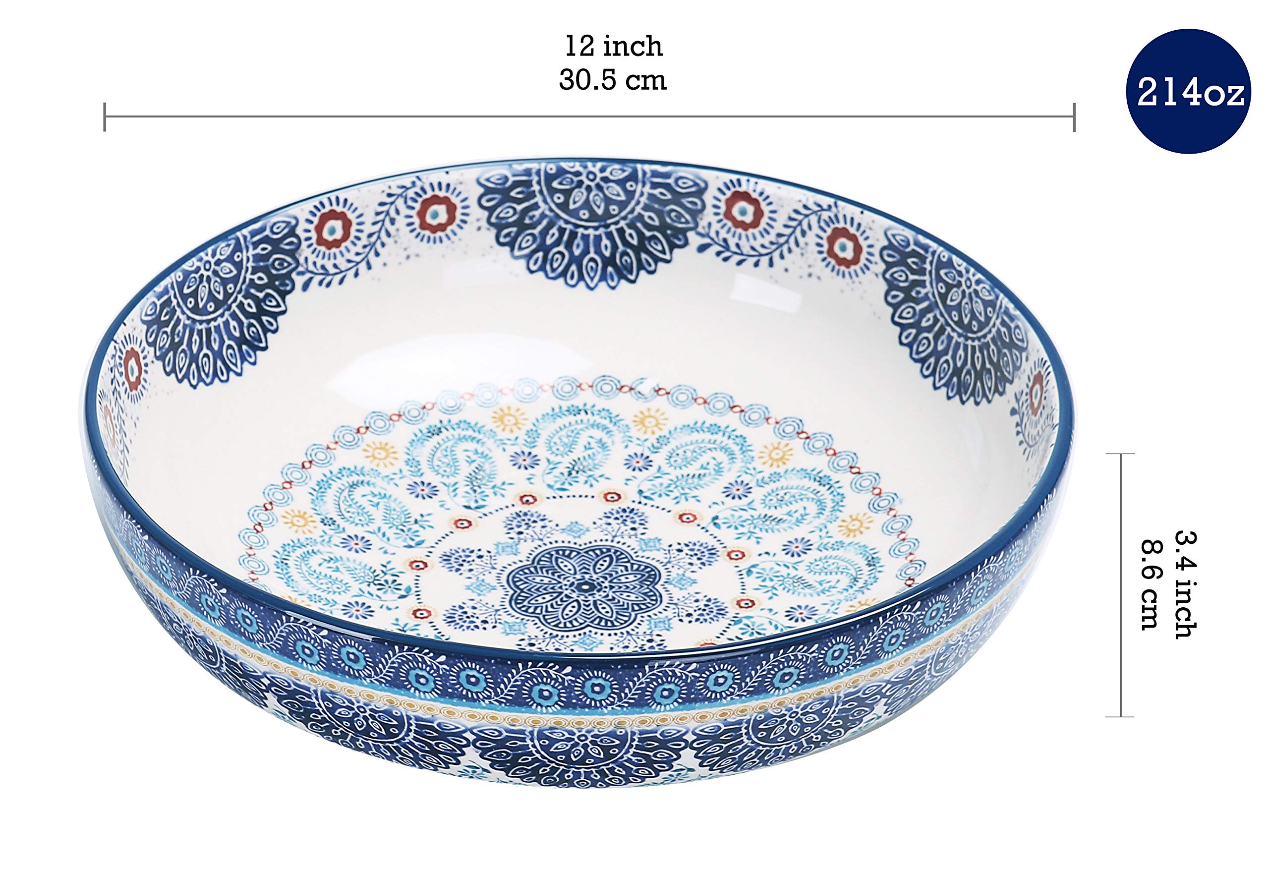 Bico Blue Talavera Ceramic Pasta Bowl, Set of 5(1 unit 214oz, 4 units 35oz), for Pasta, Salad, Microwave & Dishwasher Safe, House Warming Gift