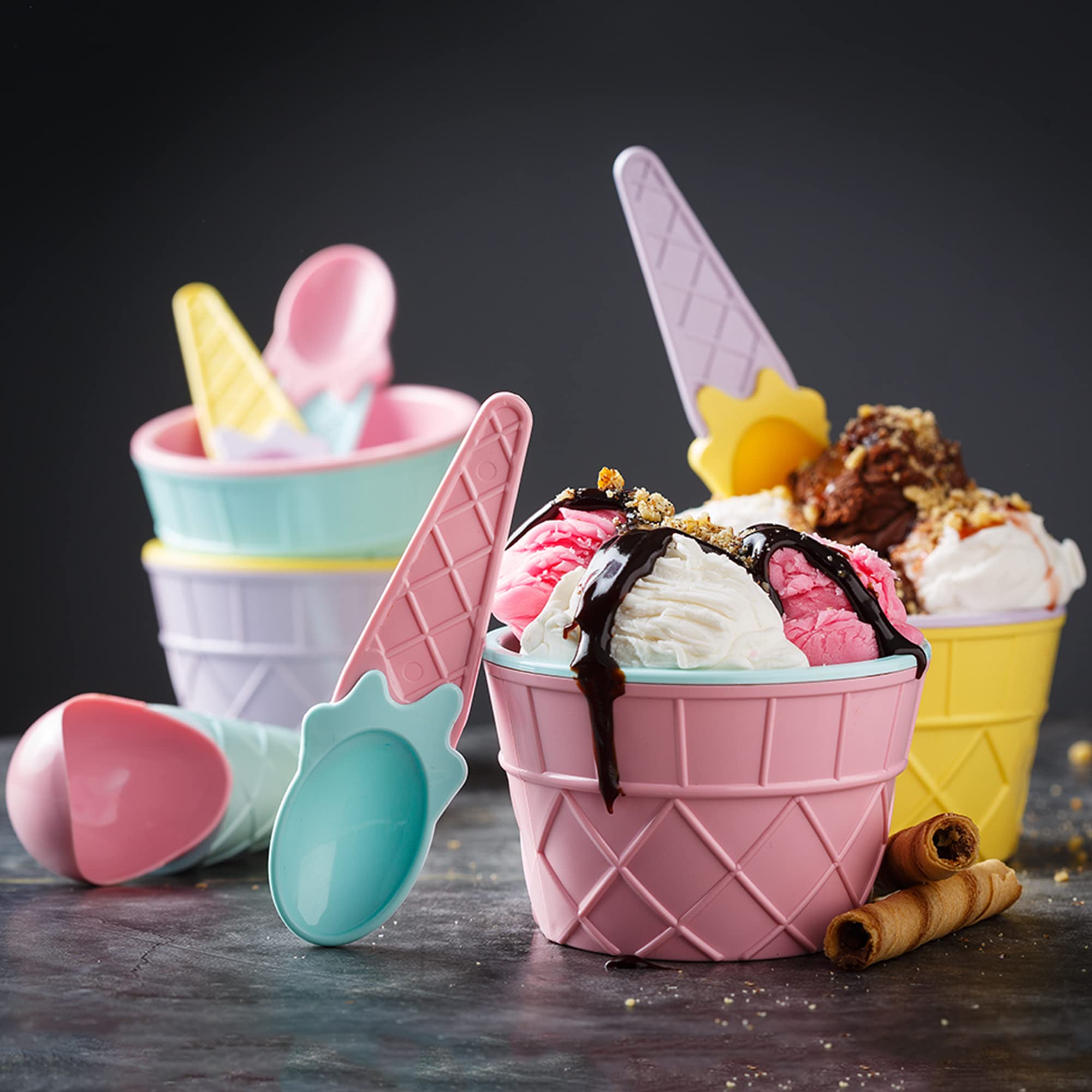 Crystalia Ice Cream Dessert Sundae Bowls, Small Plastic Reusable Ice Cream Cups, BPA-Free, Set of 9, 5 fl oz