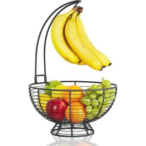 regal trunk & co. large fruit basket with banana hanger for kitchen, rustic french farmhouse fruit bowl with banana holder tree, removable banana holder fruit basket, ideal for fruit and vegetables