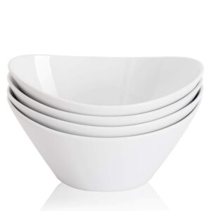 buyajuju porcelain salad bowls, 38 ounce pasta bowls set of 4, 8 inch white serving bowls for cereal, soup, ramen, snacks, rice, oven dishwasher safe