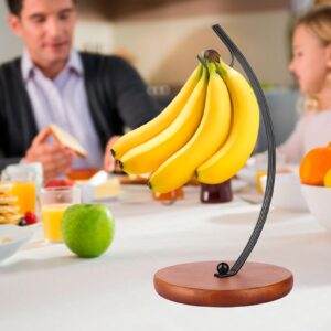 HOMKULA Banana Holder Stand - Fruit Bowl, Modern Banana Hanger, Banana Tree Hanger with Bold Stainless Steel & Thickened Wood Base, Banana Rack for Kitchen Counter (Black V1)