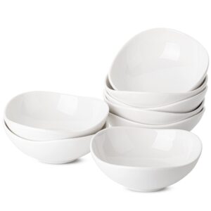 btat- porcelain bowls, 9 oz, set of 8, white triangle dessert bowls, dip bowls, sauce bowls, small serving bowls, small bowls for side dishes, ice cream dishes, small white bowls