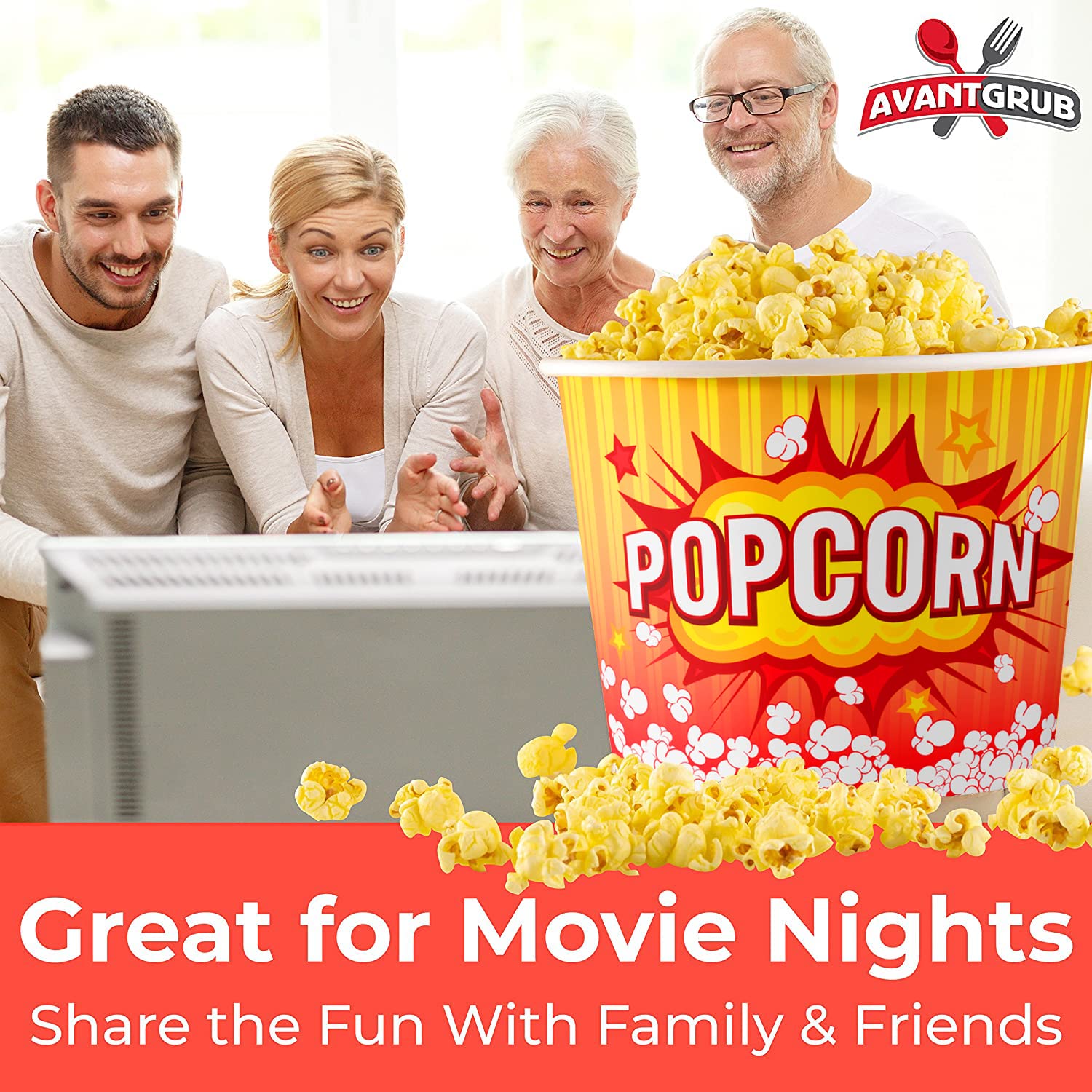 Greaseproof, Retro 85oz Popcorn Buckets 50 Pack. Reusable and Durable Pop Corn Tubs in Red Yellow. Large Disposable Containers Perfect For Movie Night, Theme Party, Theater, Carnivals & Fundraisers