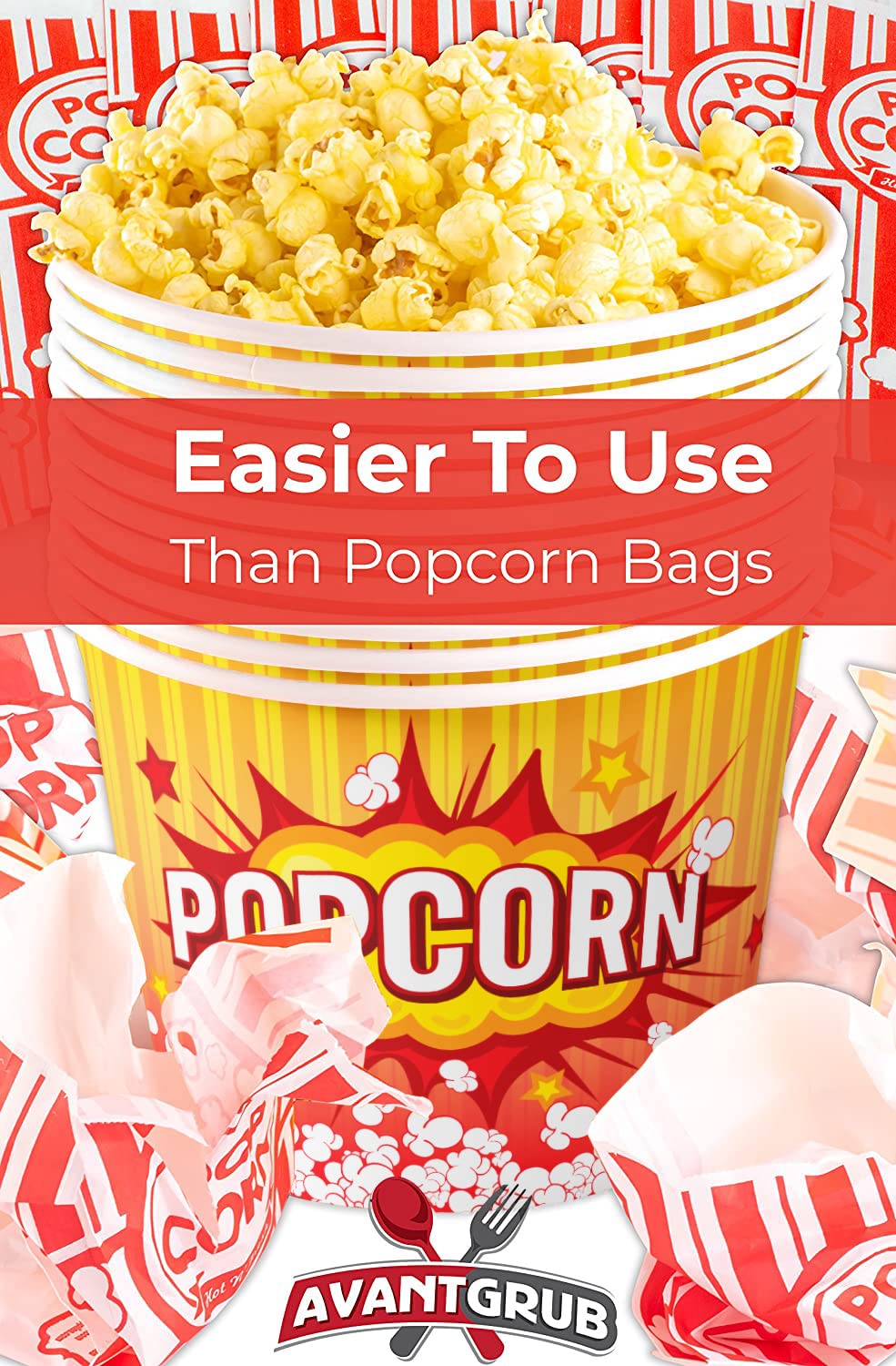 Greaseproof, Retro 85oz Popcorn Buckets 50 Pack. Reusable and Durable Pop Corn Tubs in Red Yellow. Large Disposable Containers Perfect For Movie Night, Theme Party, Theater, Carnivals & Fundraisers