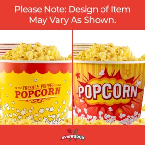 Greaseproof, Retro 85oz Popcorn Buckets 50 Pack. Reusable and Durable Pop Corn Tubs in Red Yellow. Large Disposable Containers Perfect For Movie Night, Theme Party, Theater, Carnivals & Fundraisers