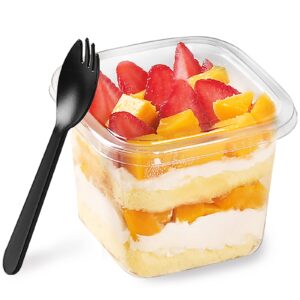 qyyiguf 50 pcs 12oz plastic dessert cups with lids and spoons,square parfait cups,disposable cake container for cupcake,pudding,snacks,fruits,mousse,ice cream