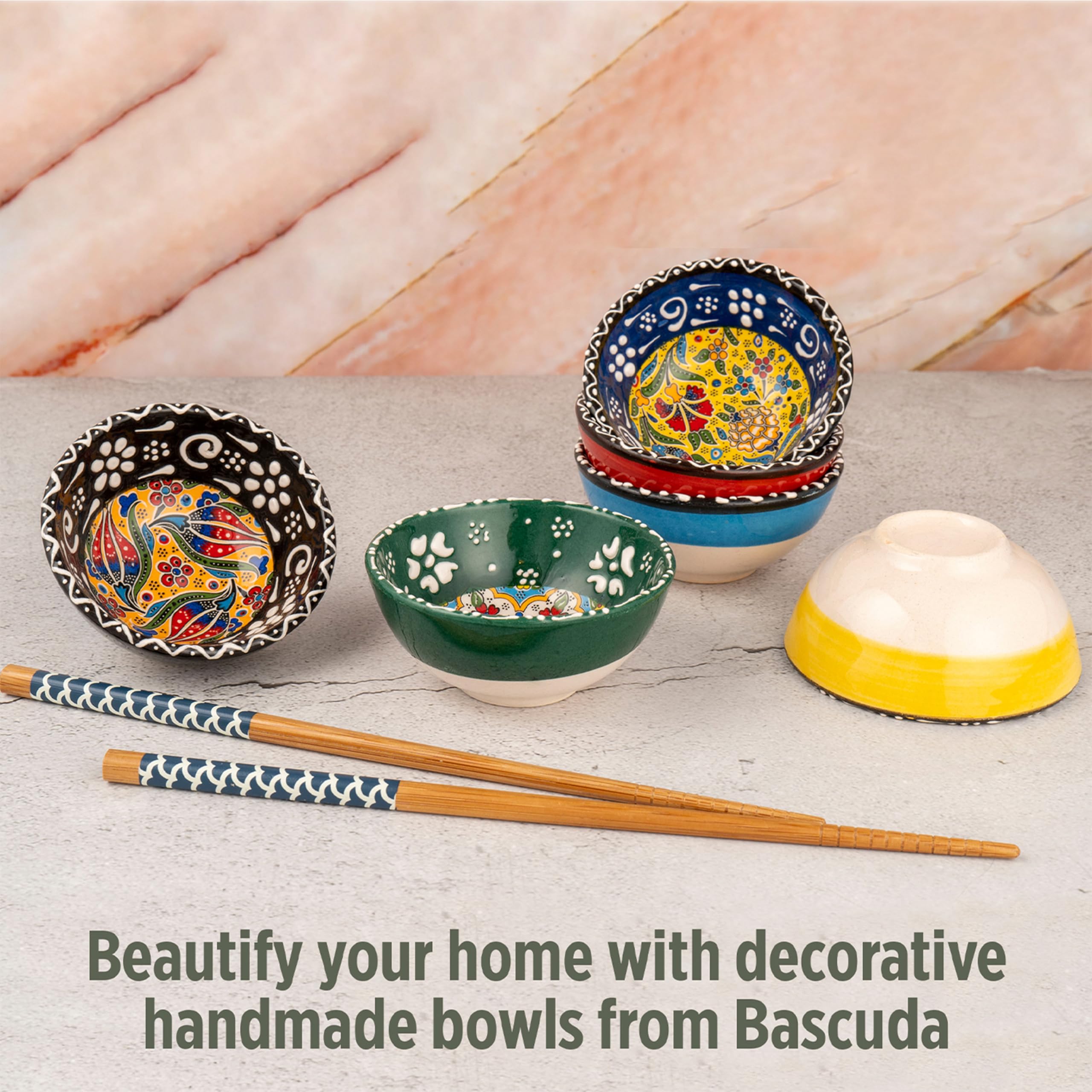 Bascuda® Small Ceramic Bowls Set of 6 with Gift Box - Snack Bowls for Tapas, Dessert, Nuts, Olive, Soy Sauce Dish, Dip - Colourful Decorative Moroccan Spanish Mexican - Decorative Bowl - 3.14 Inches